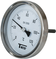 Thermomètre Bi-Métallique à cadran Tout Inox Axial D.100 Plongeur 100 mm
